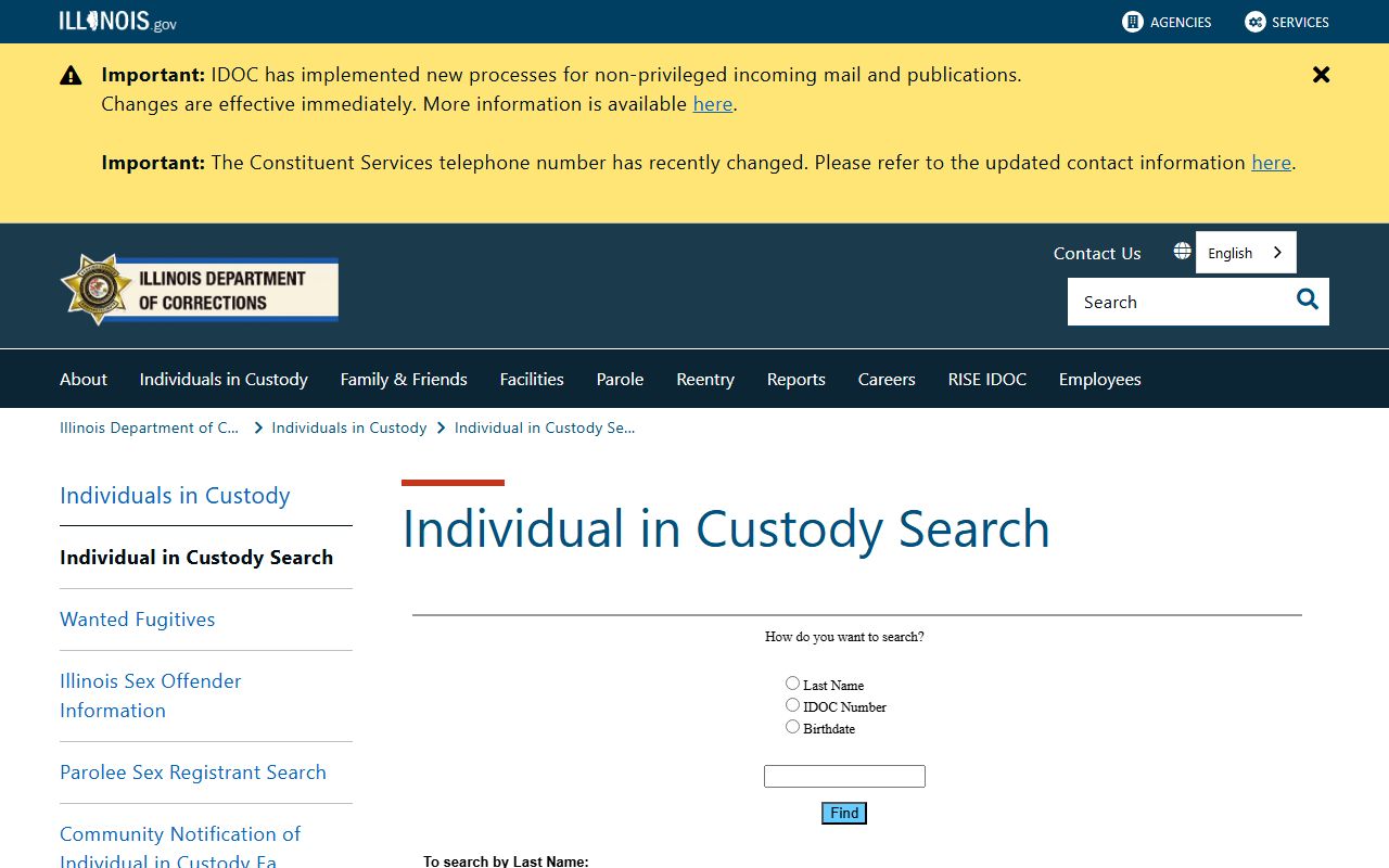 IDOC Individual in Custody Search for Pinckneyville Correctional Center inmates
