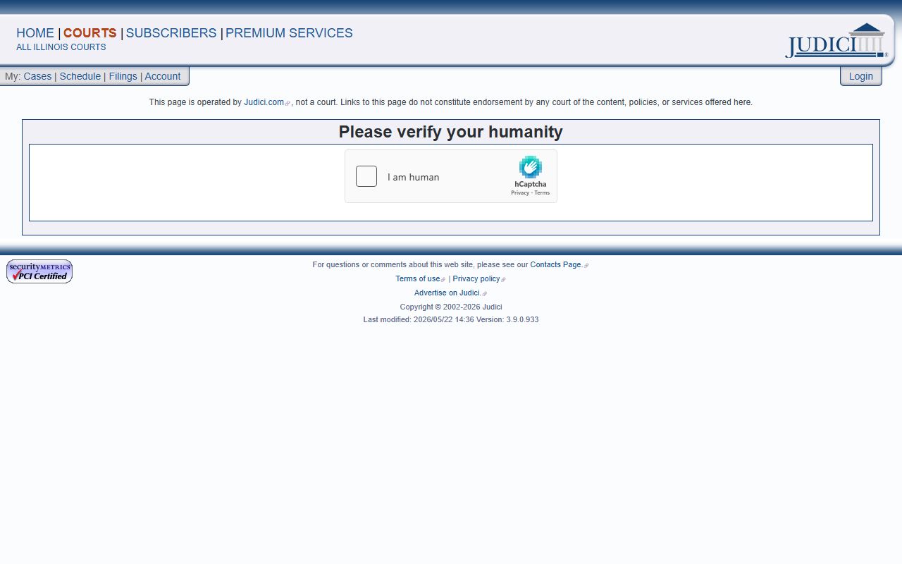 Perry County court case search page for court records after a jail arrest