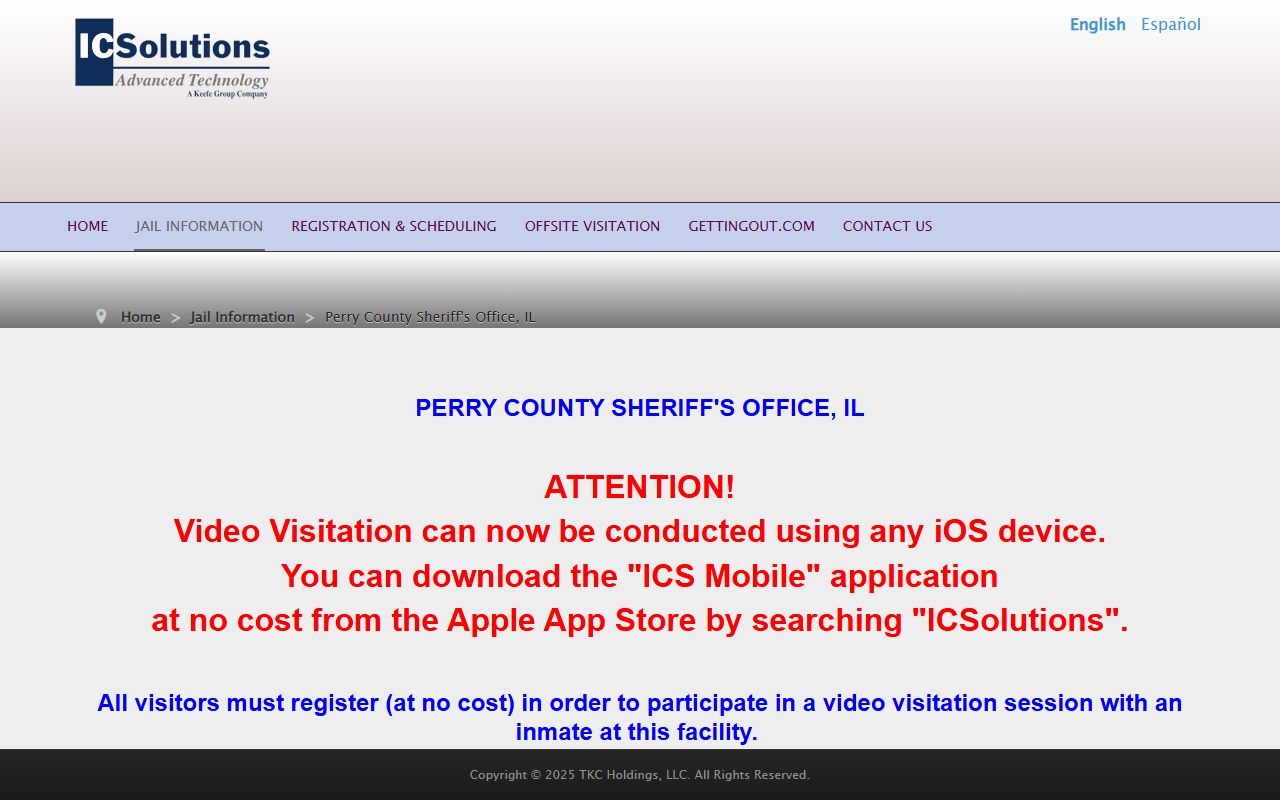 Perry County Jail video visitation registration page
