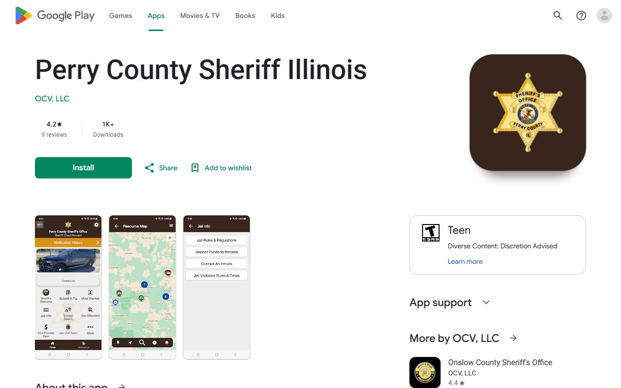 Perry County Sheriff Illinois app Google Play listing for the Perry County inmate population